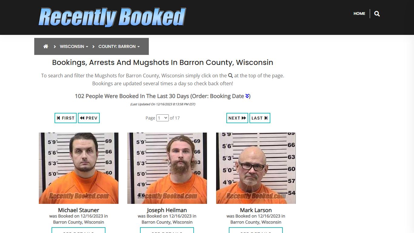 Bookings, Arrests and Mugshots in Barron County, Wisconsin